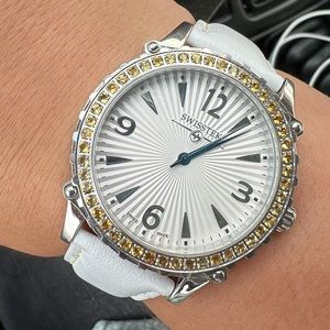 Swiss Tek Watch - Citrine/White Leather